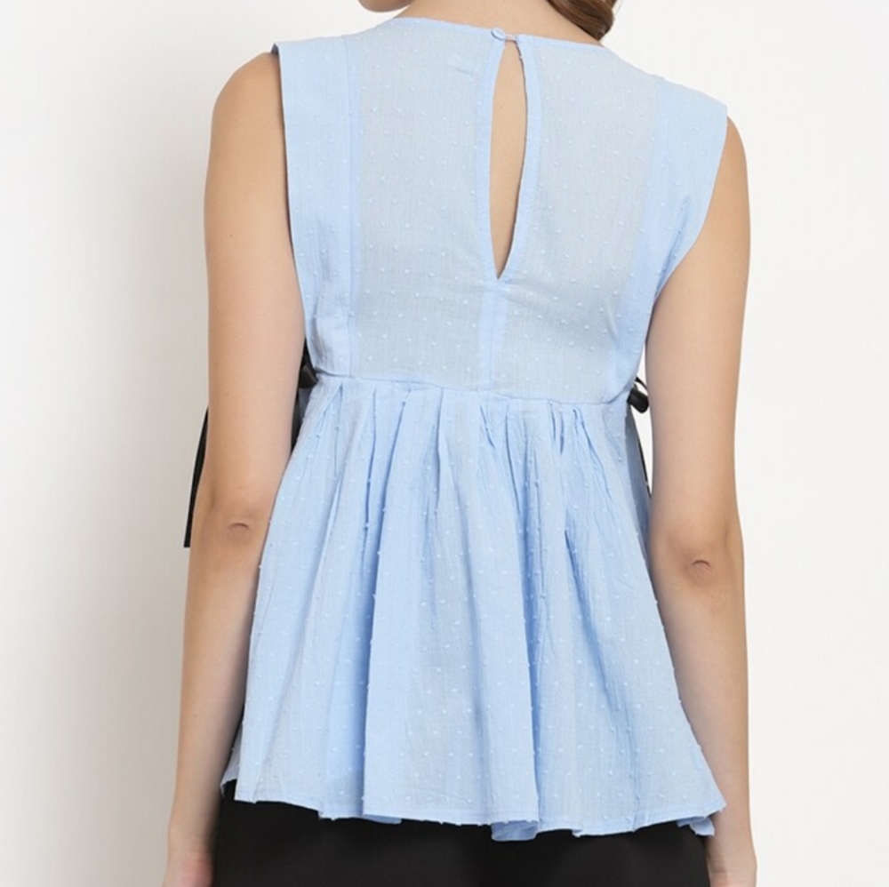 Zara striped two tone peplum ribbon top - Picture 2 of 5